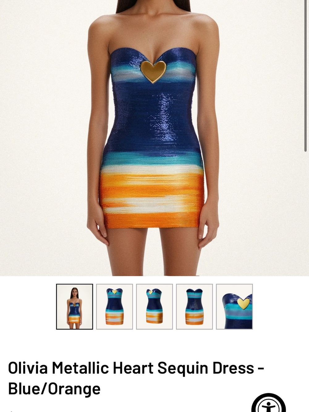 JW PEI Strapless Metallic Heart Sequin Mini Dress - Blue & Orange